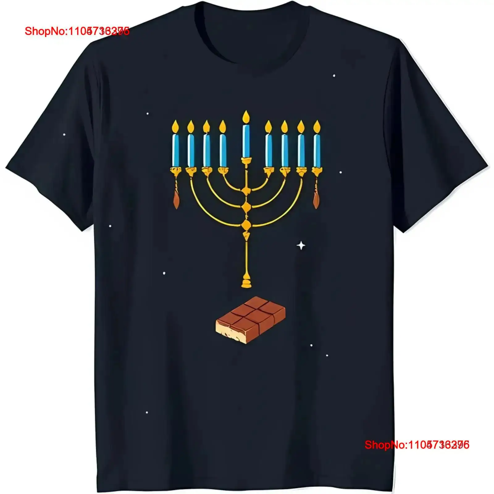 Black Tin Candle - T-shirt nera festiva con Menorah dorata,
